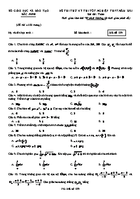 Đề thi thử Tốt nghiệp THPT môn Toán - Mã đề 109 - Năm học 2020-2021 - Sở giáo dục và đào tạo Bắc Ninh (Có đáp án)